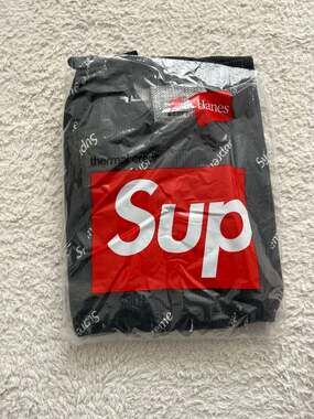 Supreme Hanes Thermal Crew (1 Pack) Black All Over Logo